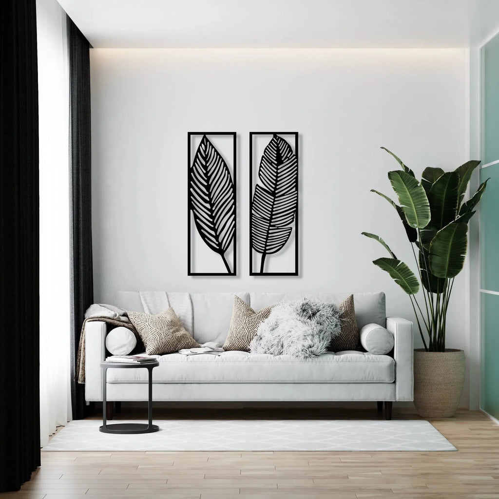 Two black metal leaf wall art panels, image 3 of 5
