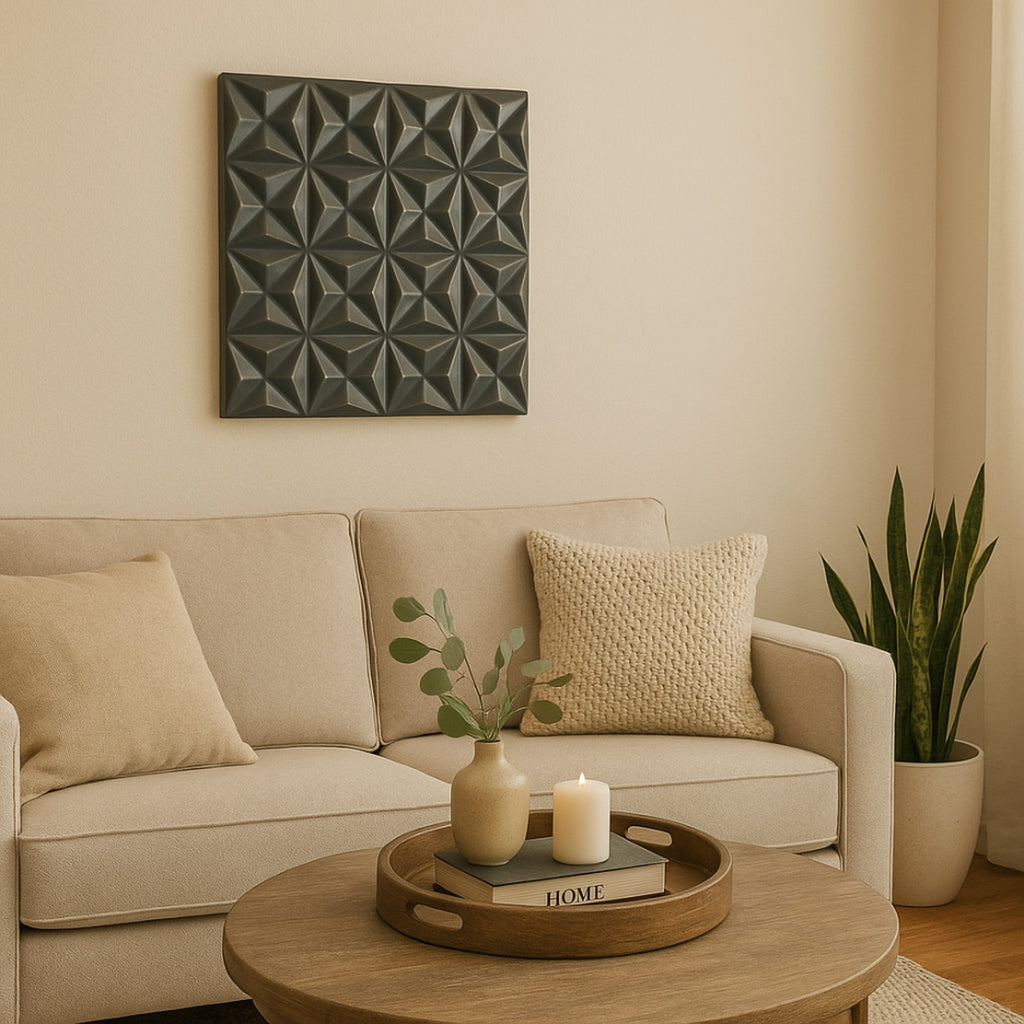 Black square geometric relief wall art panel