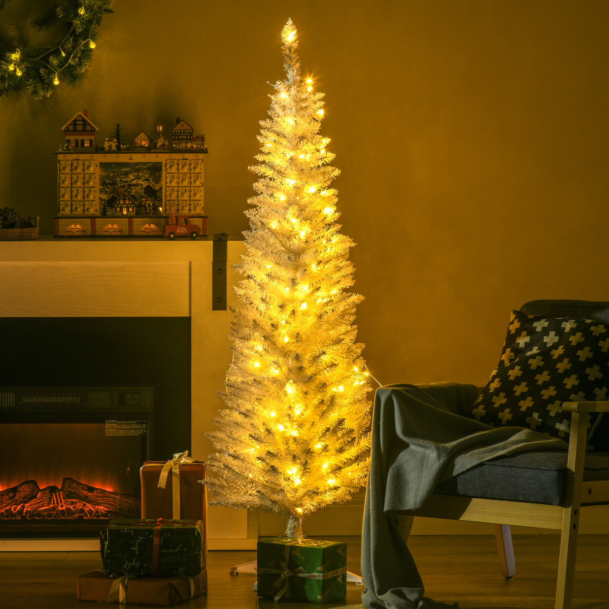 Pre-lit white pencil Christmas tree, 5 ft, image 2 of 4