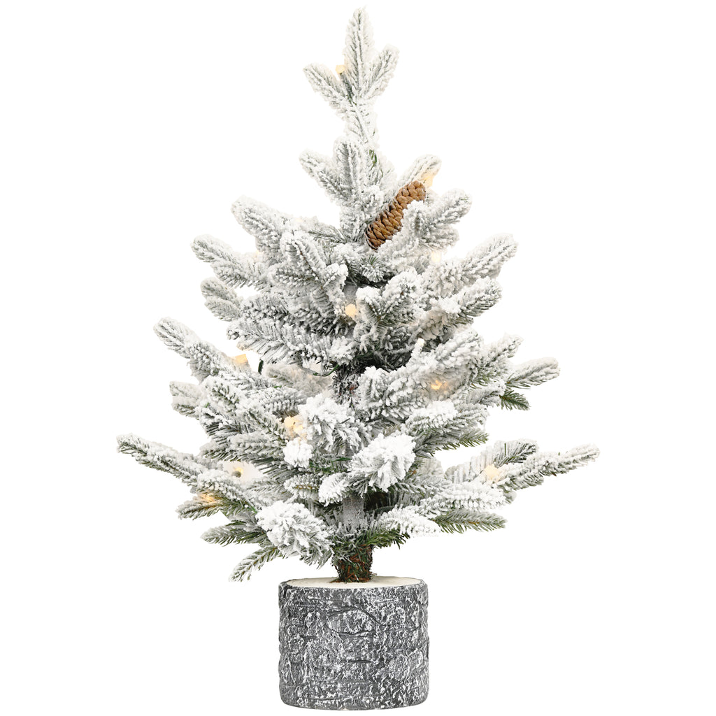 Flocked tabletop Christmas tree with pine cones in a pot, image 1 of 3