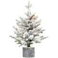 Flocked tabletop Christmas tree with pine cones in a pot, image 1 of 3