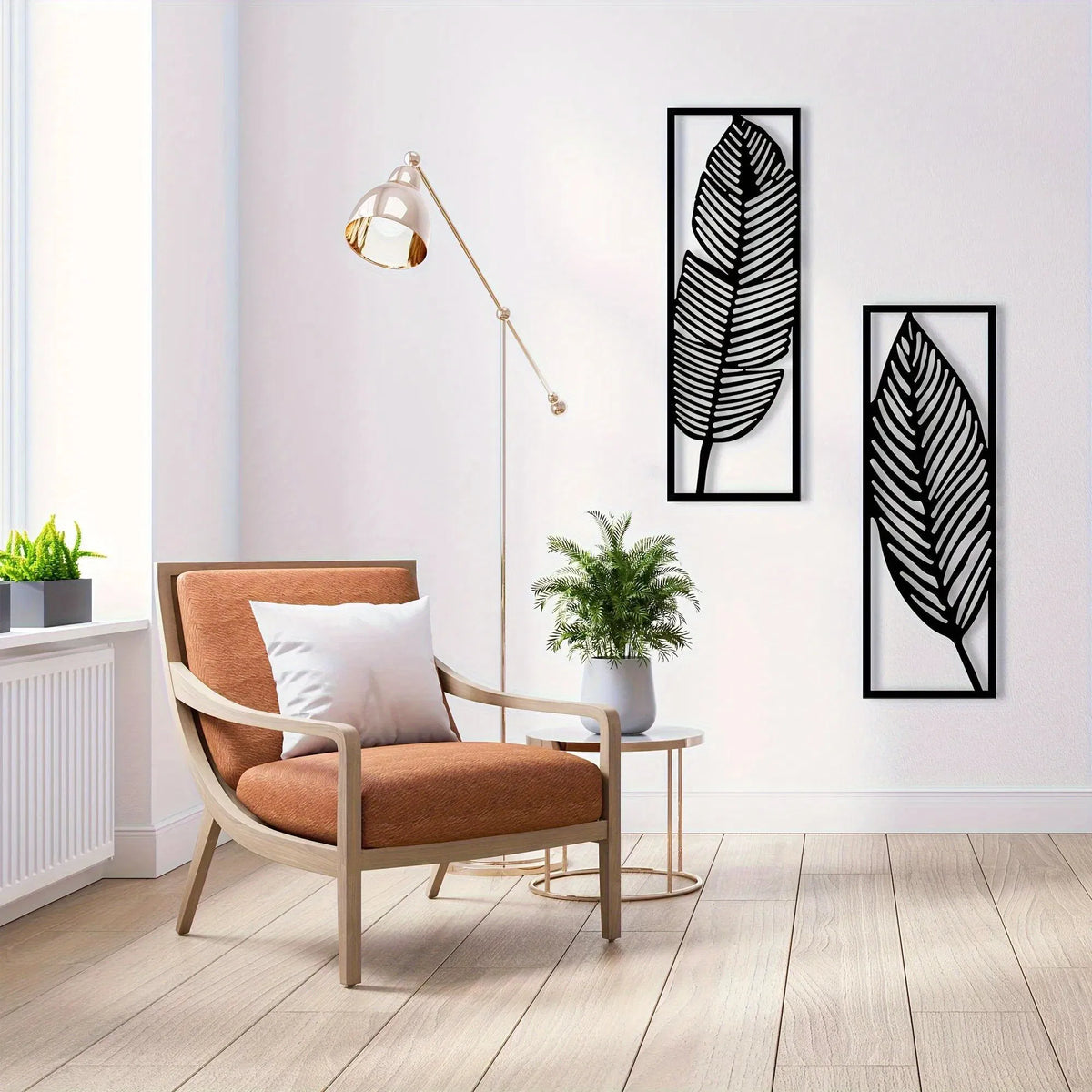 Two black metal leaf wall art panels, image 2 of 5