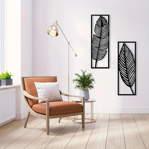 Two black metal leaf wall art panels, image 2 of 5