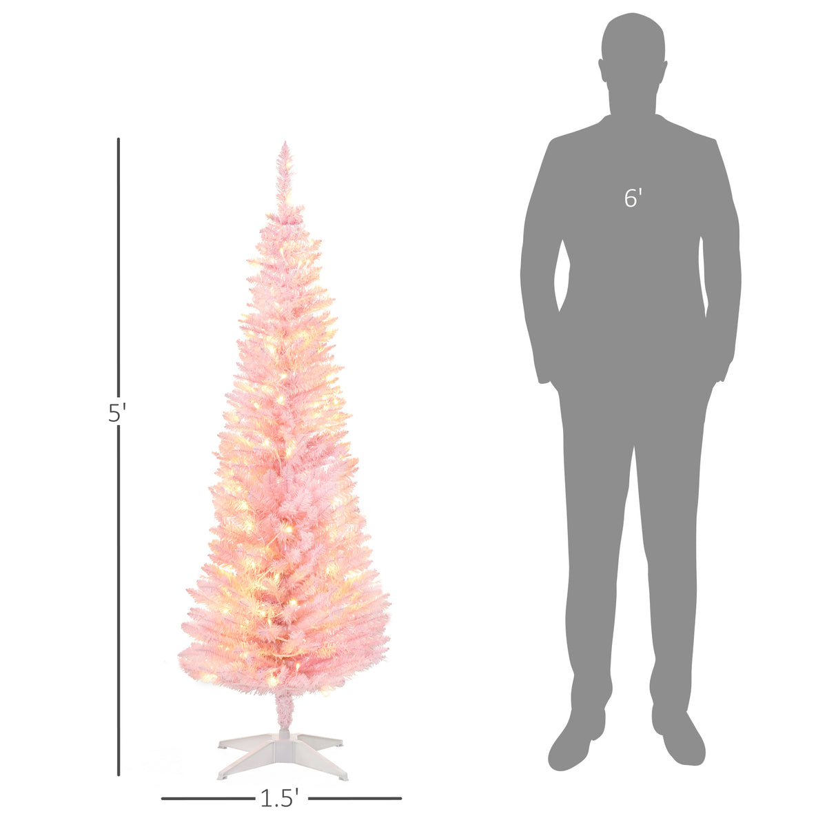Pre-lit pink pencil Christmas tree, 5 ft, image 4 of 4