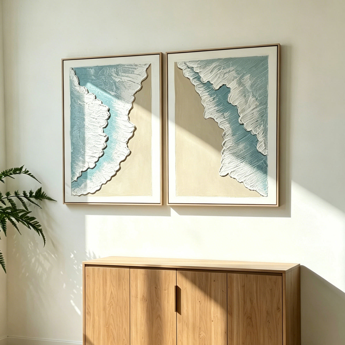 Set of 2 framed ocean wave textured canvas panels, image 2 of 5