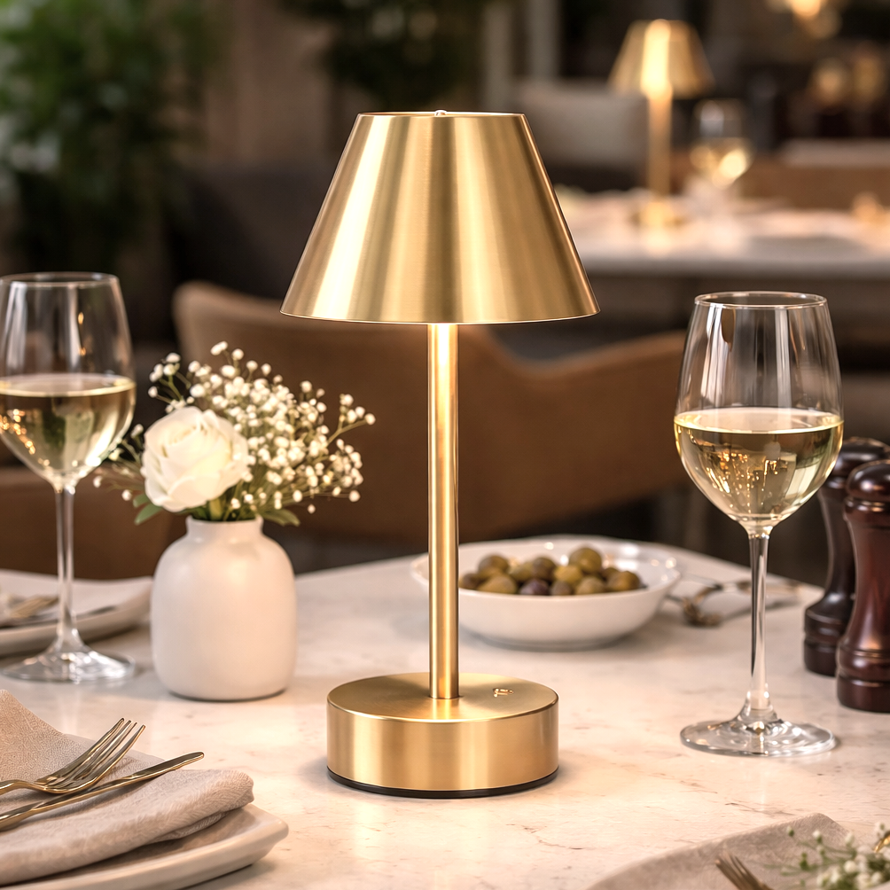 Brass-plated cordless rechargeable table lamp, image 4 of 5