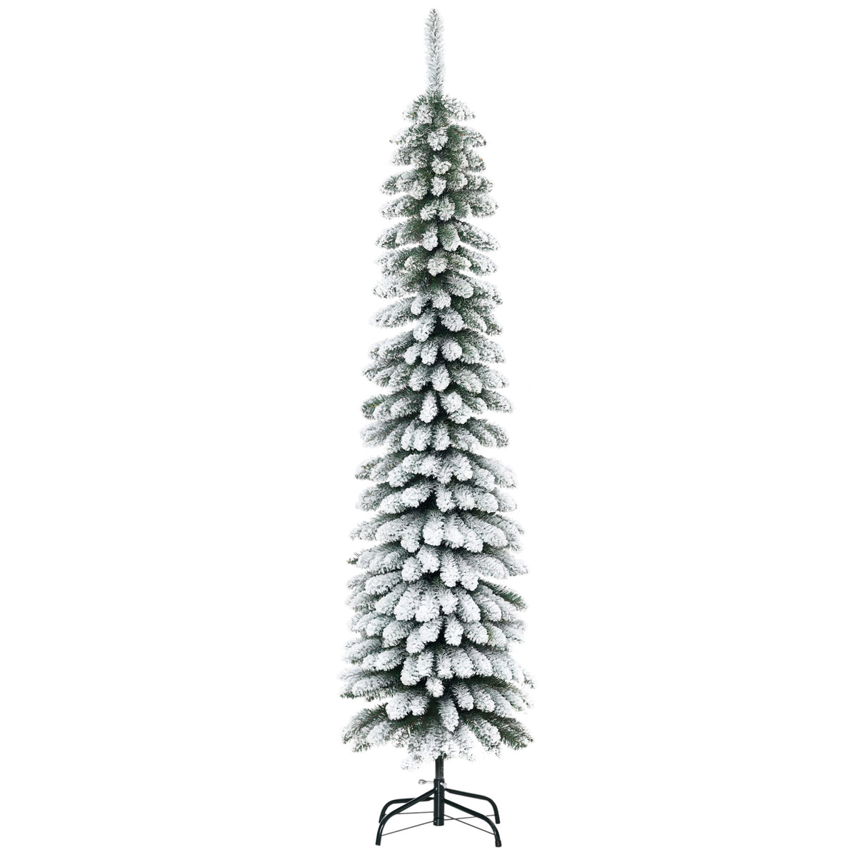 Snow-flocked slim pencil Christmas tree, 6 ft, image 1 of 4