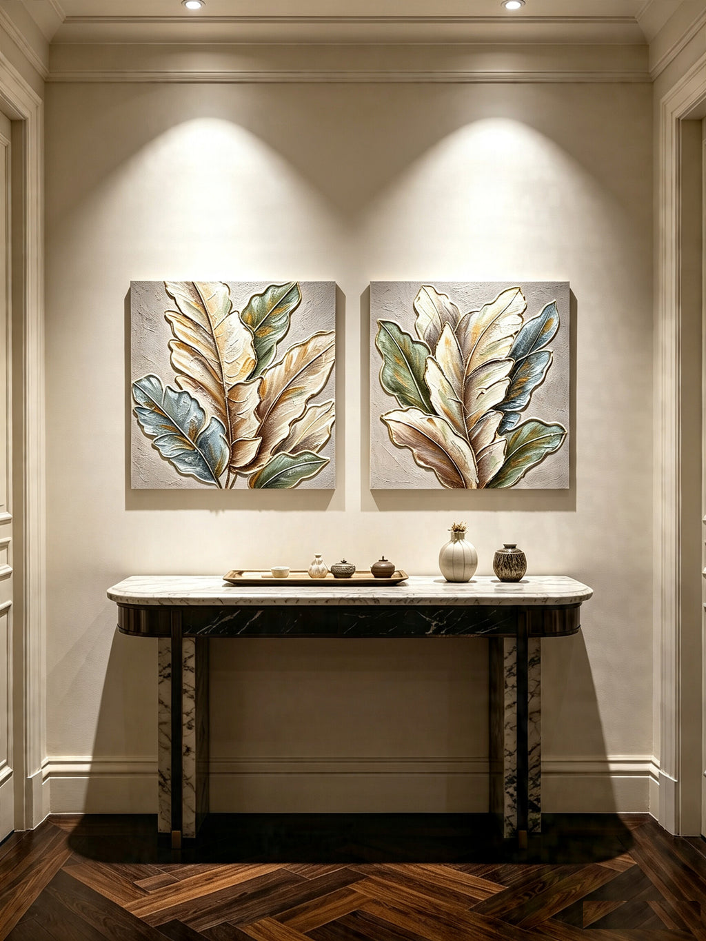 Set of 2 textured leaf canvas panels, image 2 of 5