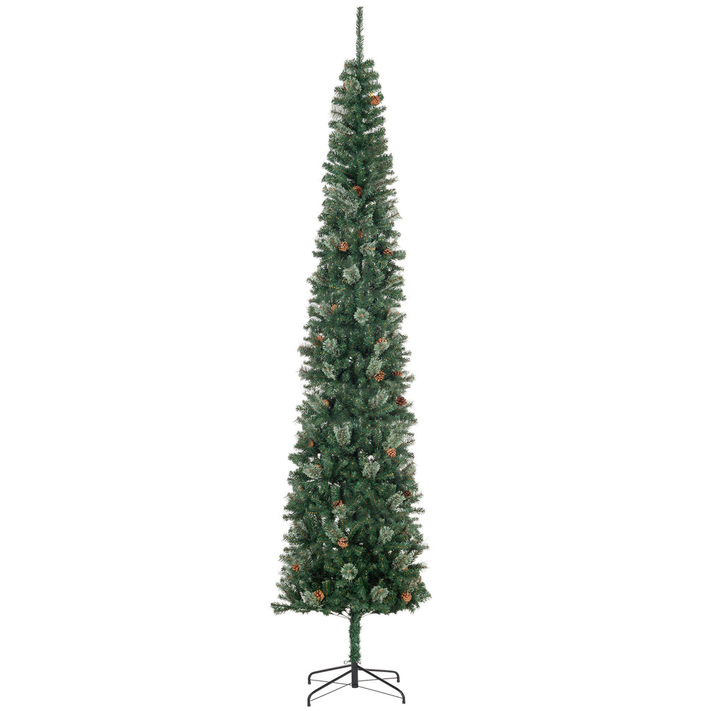 Slim green pencil Christmas tree with pine cones, 9.5 ft, image 1 of 5