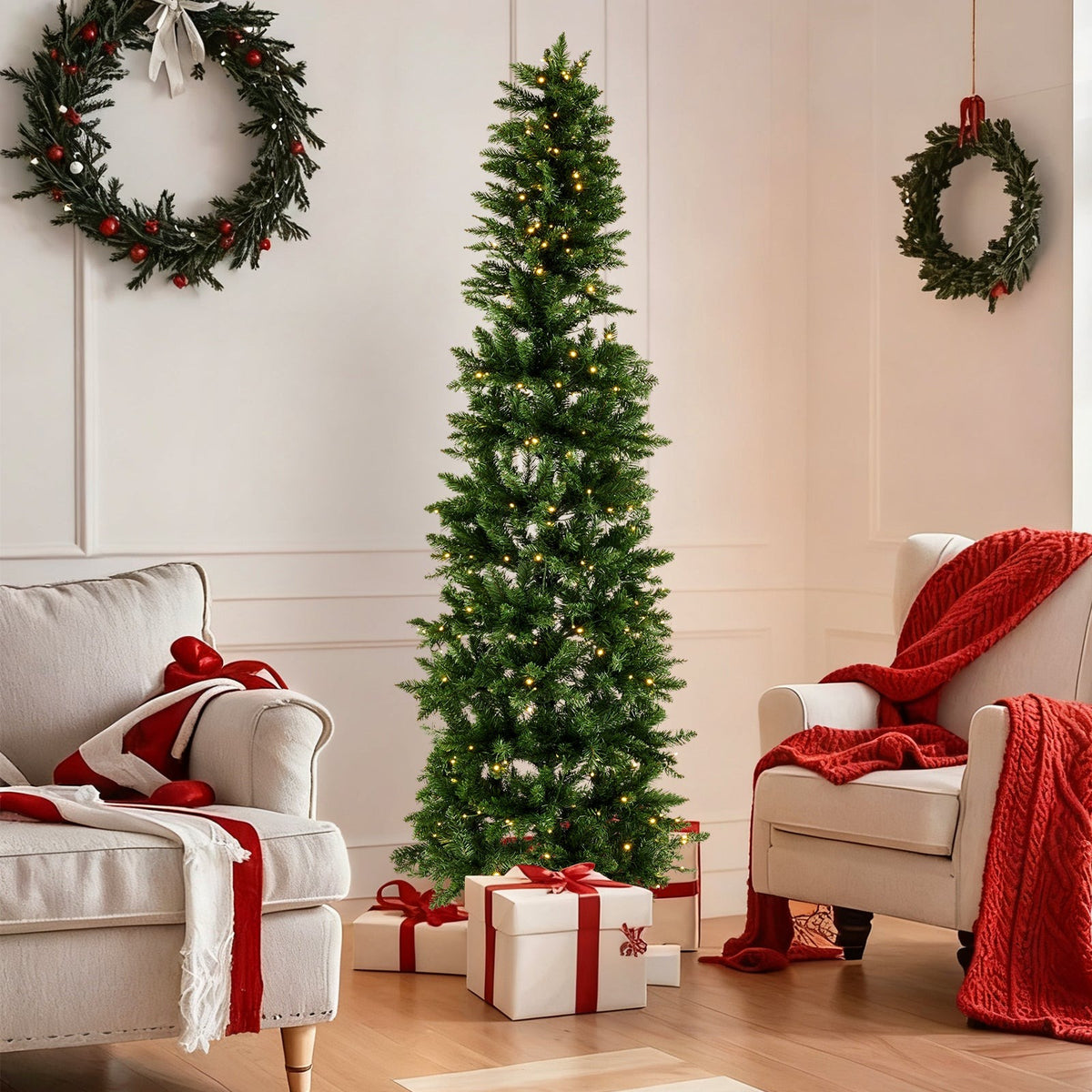 Pre-lit slim green pencil Christmas tree