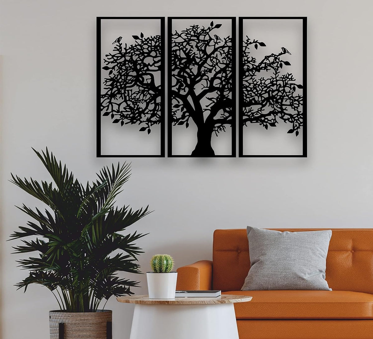 Three-panel Tree of Life metal wall art in black, image 1 of 6