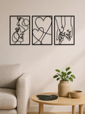 Three black metal line-art panels of a couple and a heart, image 1 of 5