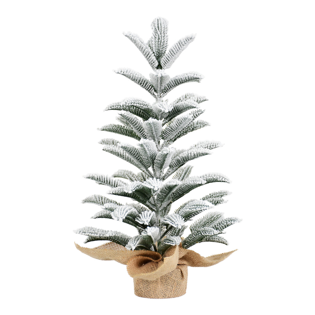 Small flocked Christmas tree with burlap base, image 1 of 3