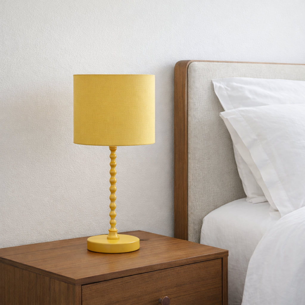 Ochre bobbin table lamp with linen-look shade, image 3 of 3