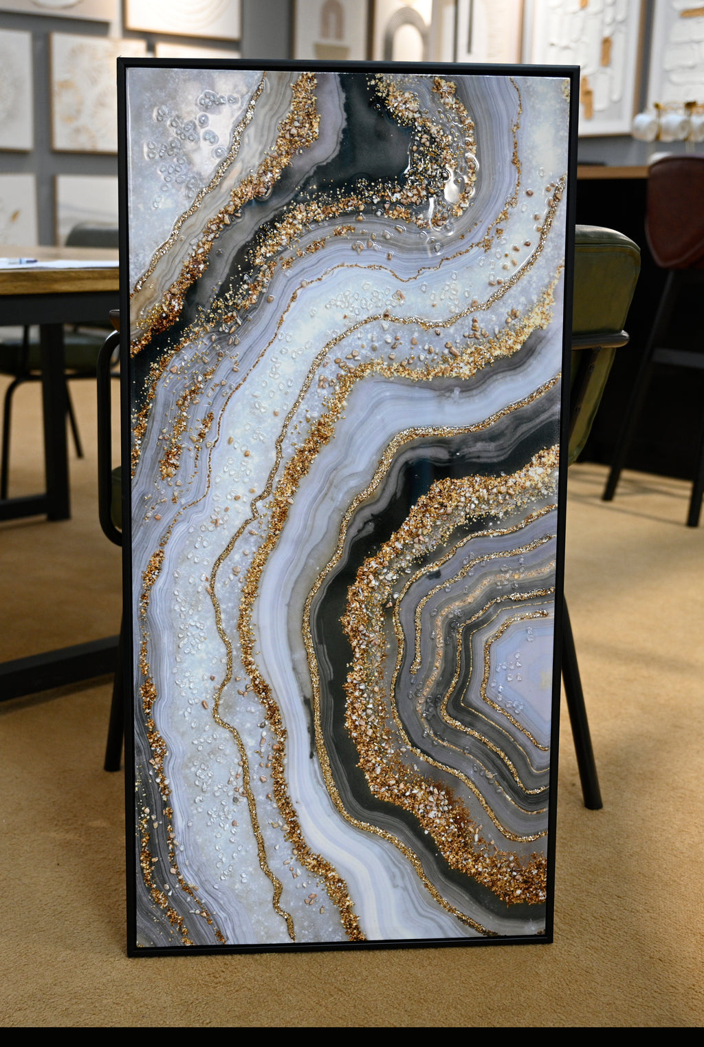 Agate black and gold framed wall art, image 2 of 4