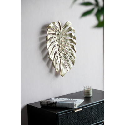 Gold aluminum monstera leaf wall decor, image 2 of 6