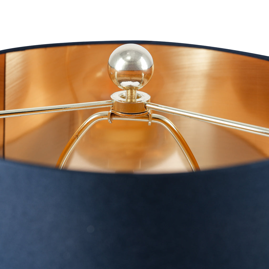 Black drum table lamp with gold-lined shade, image 3 of 5