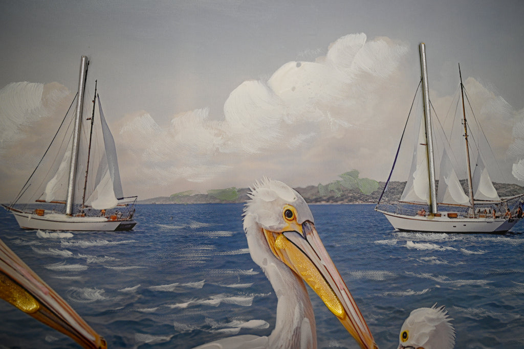 Pelicans on a dock coastal canvas wall art, image 2 of 5