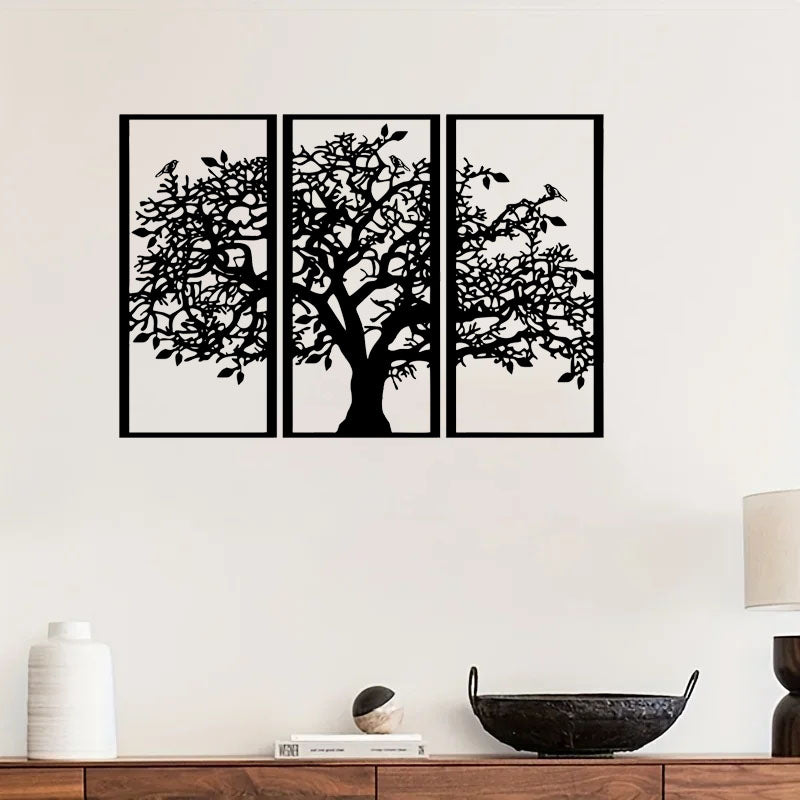 Three-panel Tree of Life metal wall art in black, image 2 of 6