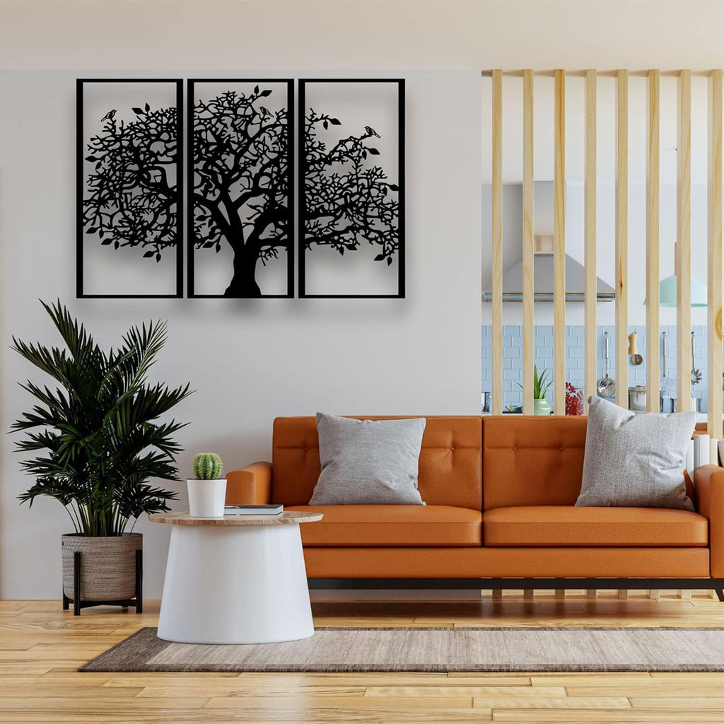 Three-panel Tree of Life metal wall art in black, image 3 of 6