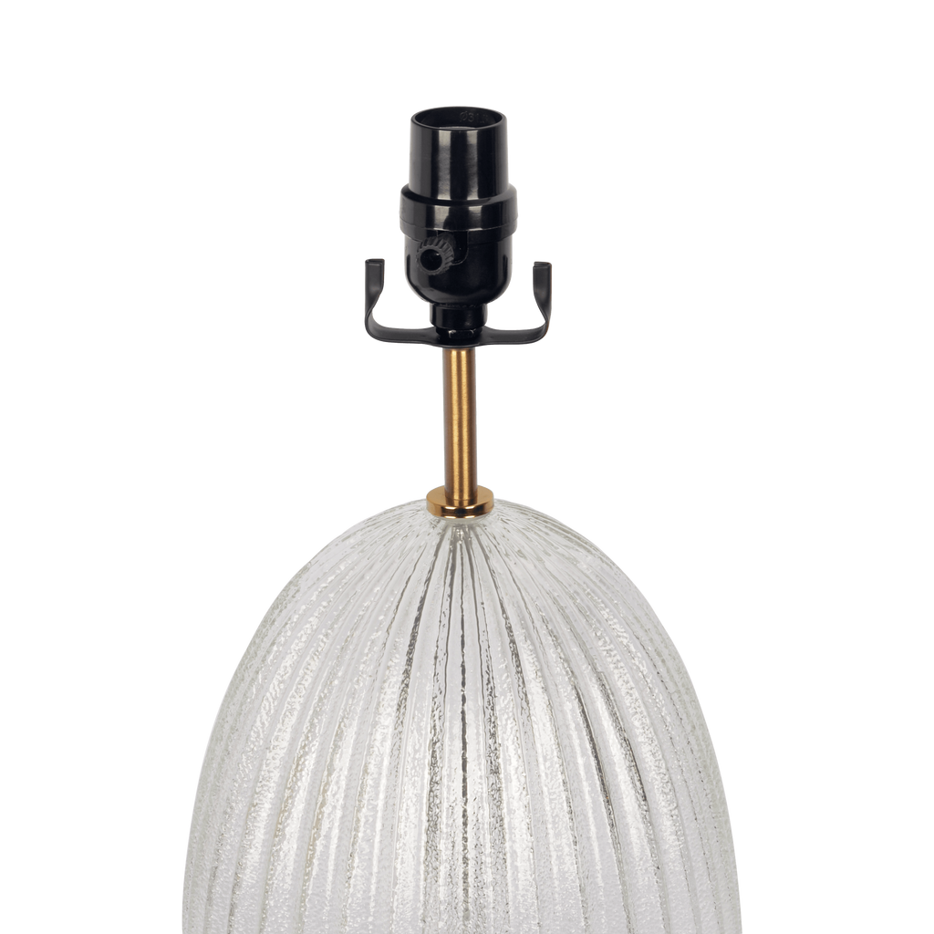 Ribbed clear glass table lamp with gold base and drum shade, image 4 of 4