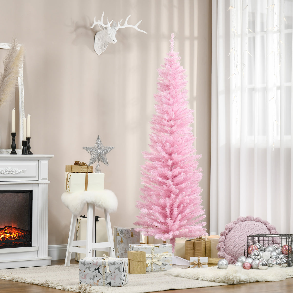Slim pink pencil Christmas tree, 6 ft, image 2 of 5