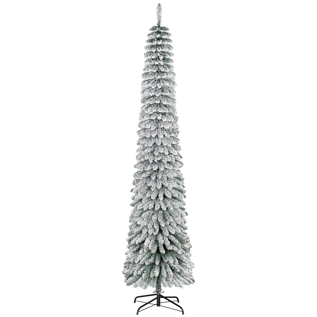 Snow-flocked slim pencil Christmas tree, 8 ft, image 1 of 4