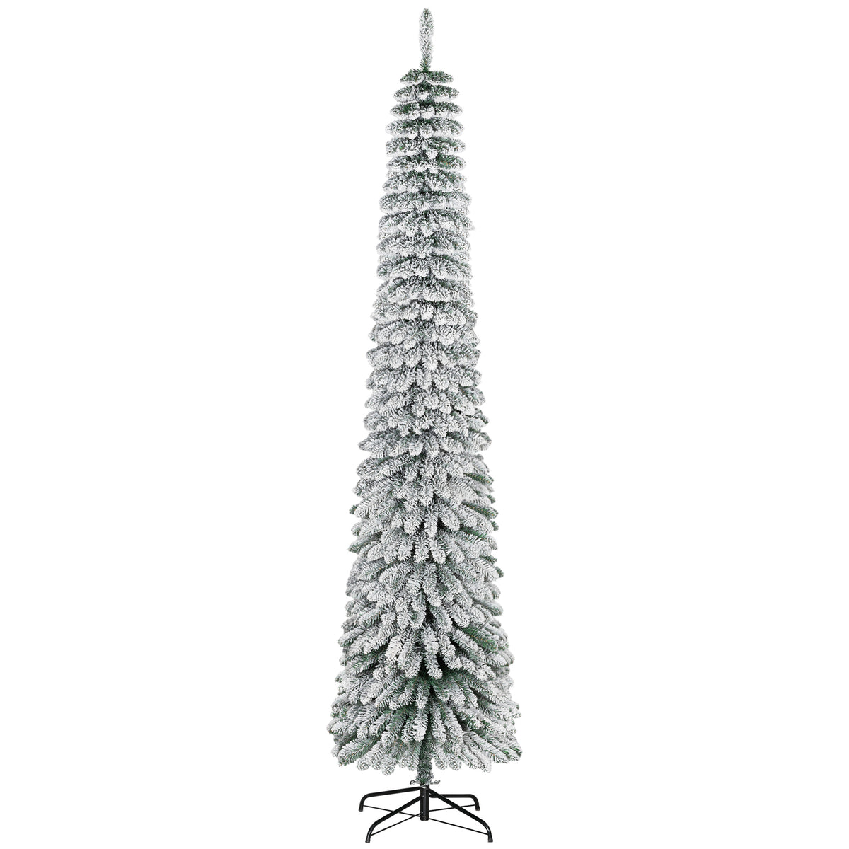 Snow-flocked slim pencil Christmas tree, 8 ft, image 1 of 4