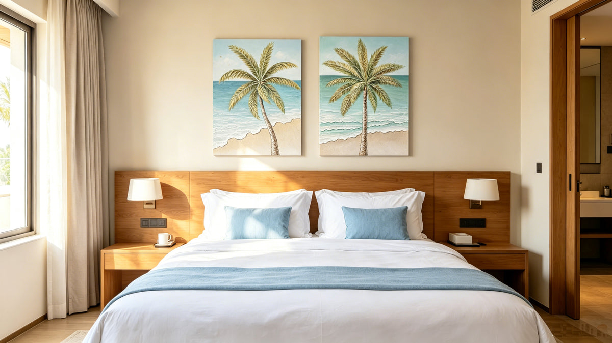 Set of 2 palm tree textured canvas panels, image 2 of 4