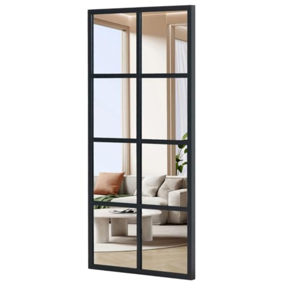 Black window pane wall mirror, image 2 of 2