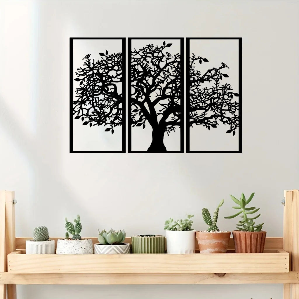 Three-panel Tree of Life metal wall art in black, image 5 of 6