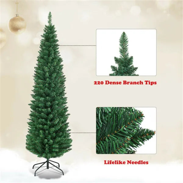 5 ft slim green pencil Christmas tree on a metal stand, image 3 of 4
