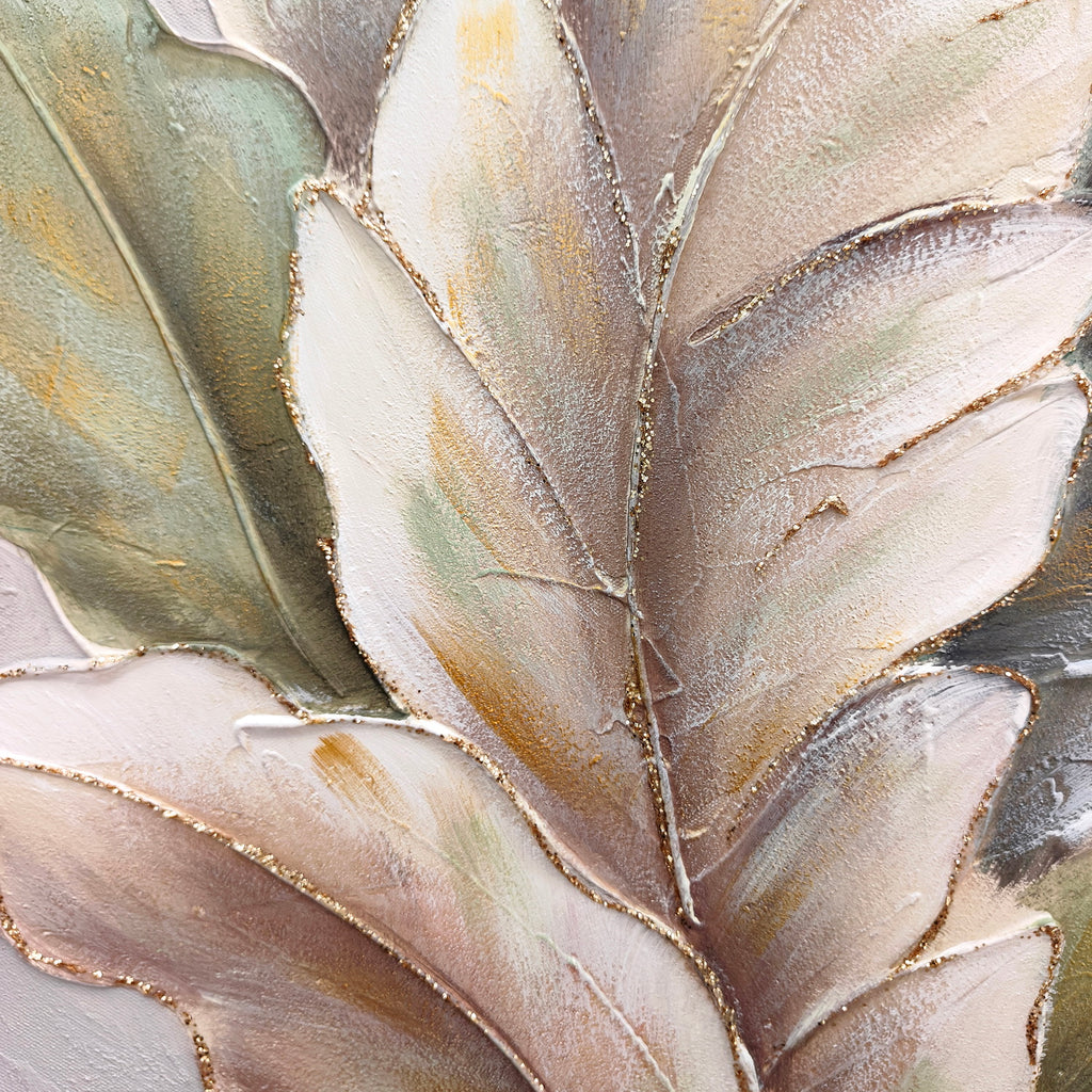 Set of 2 textured leaf canvas panels, image 4 of 5