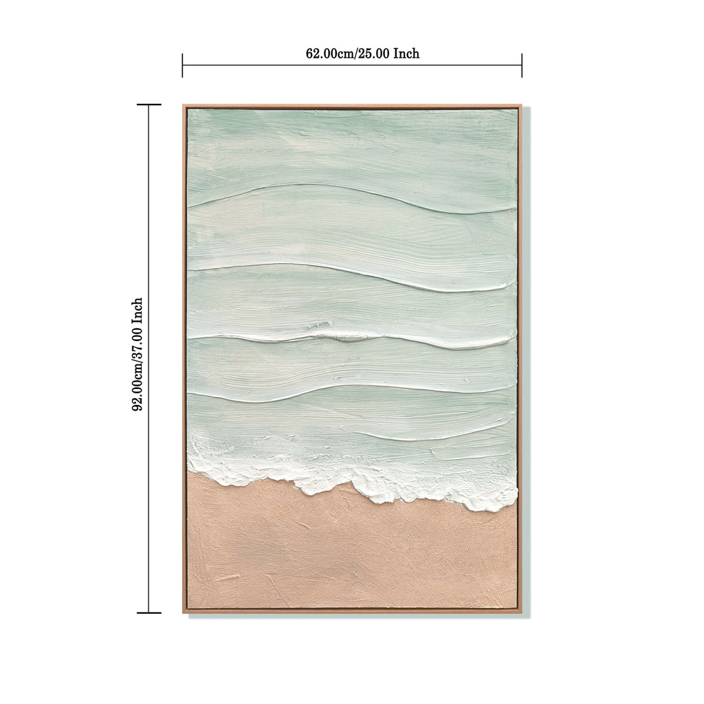Textured coastal canvas art with mint sea and beige beach, image 5 of 5