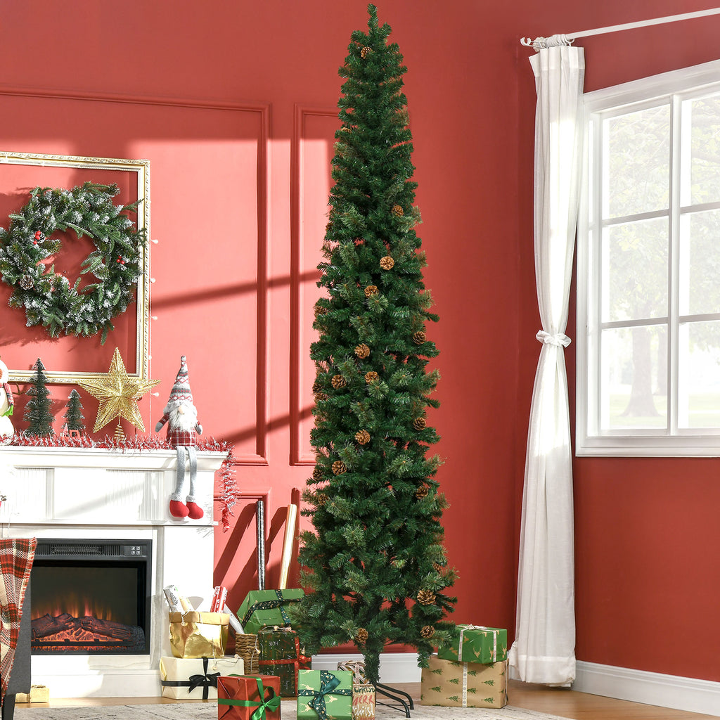 Slim green pencil Christmas tree with pine cones, 9.5 ft, image 2 of 5