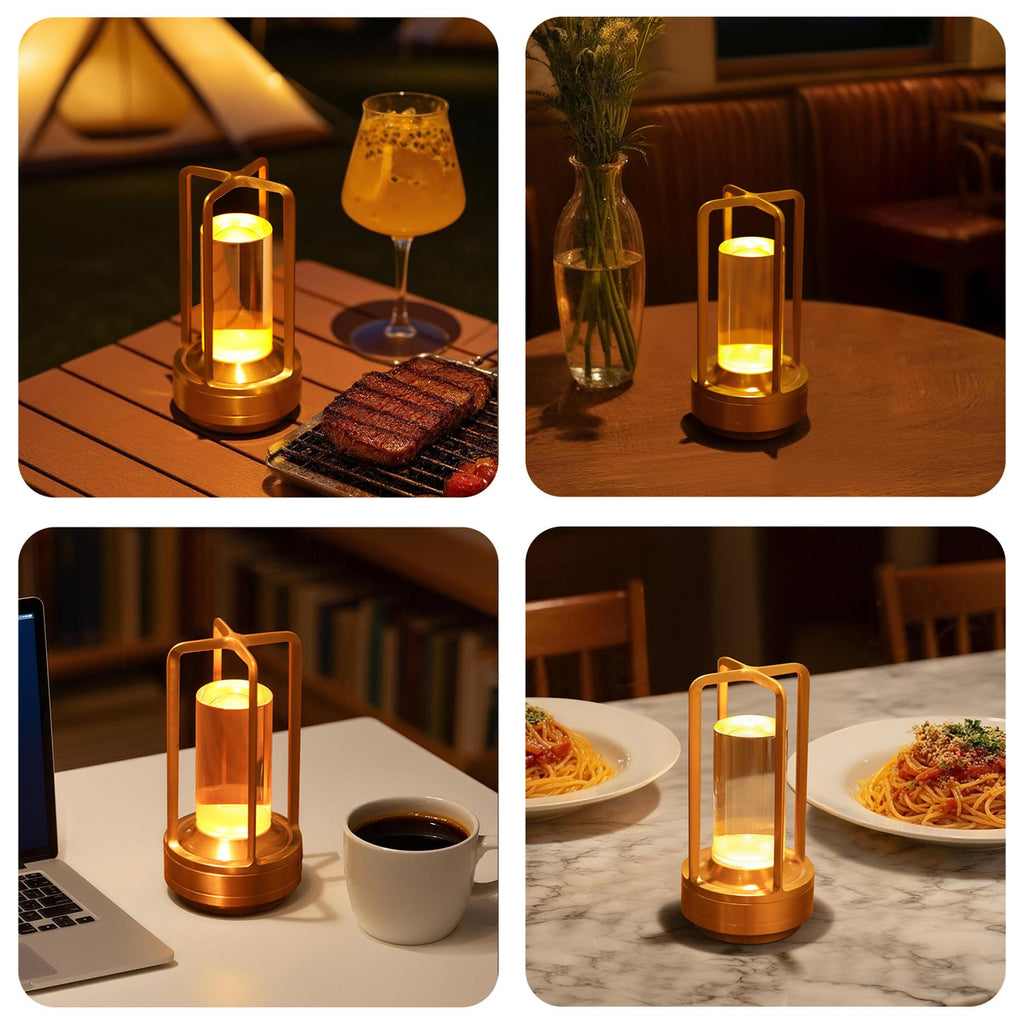 Gold cordless lantern table lamp with clear shade, image 4 of 5