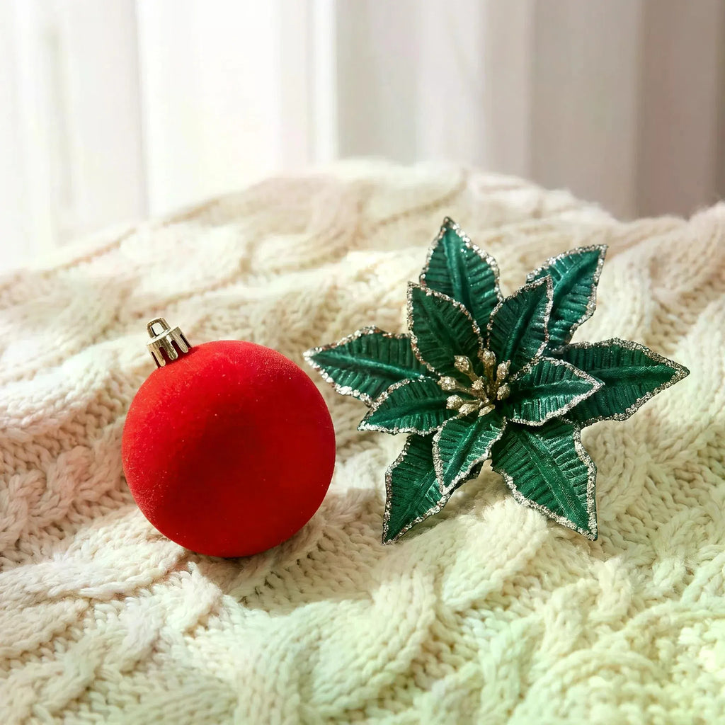 Velvet Christmas ornament set in red, green and white, image 2 of 3