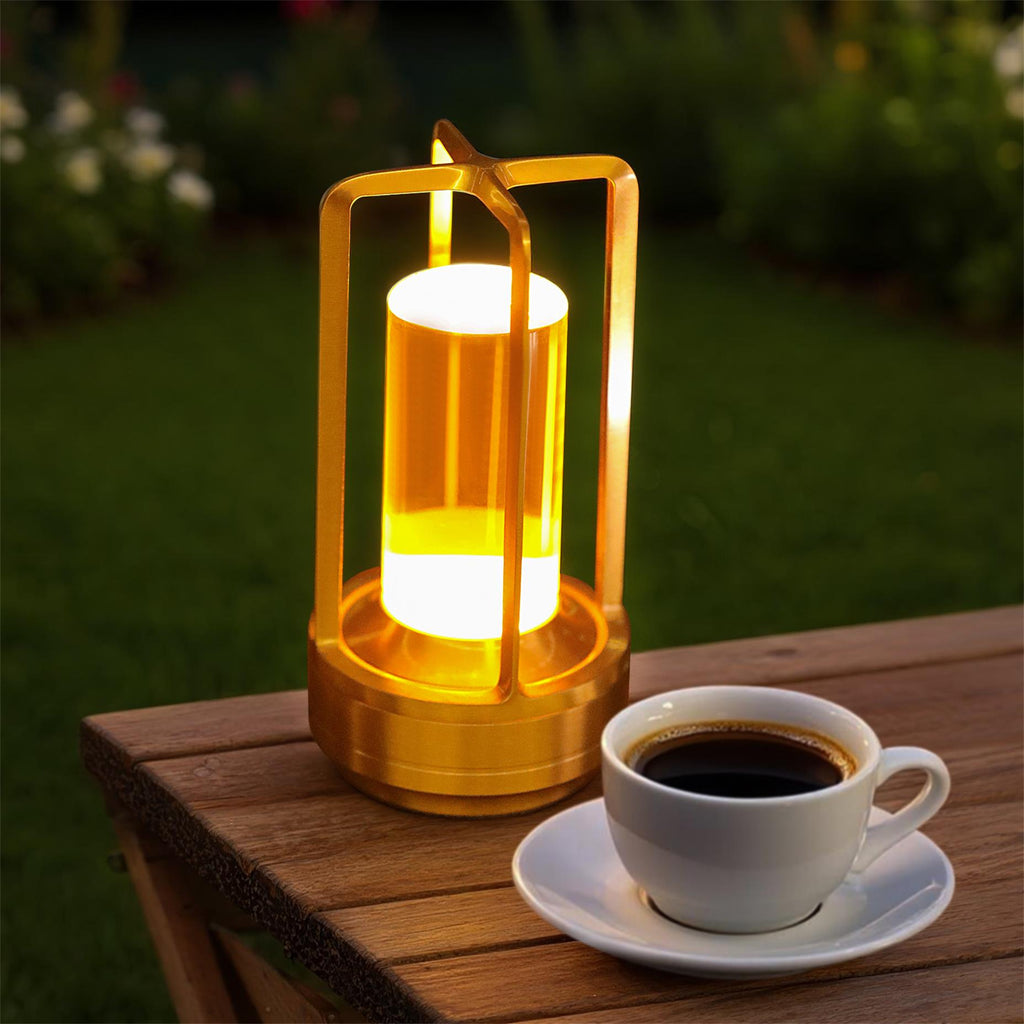 Gold cordless lantern table lamp with clear shade, image 3 of 5