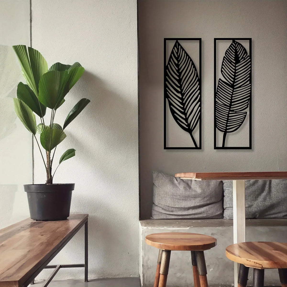 Two black metal leaf wall art panels, image 4 of 5