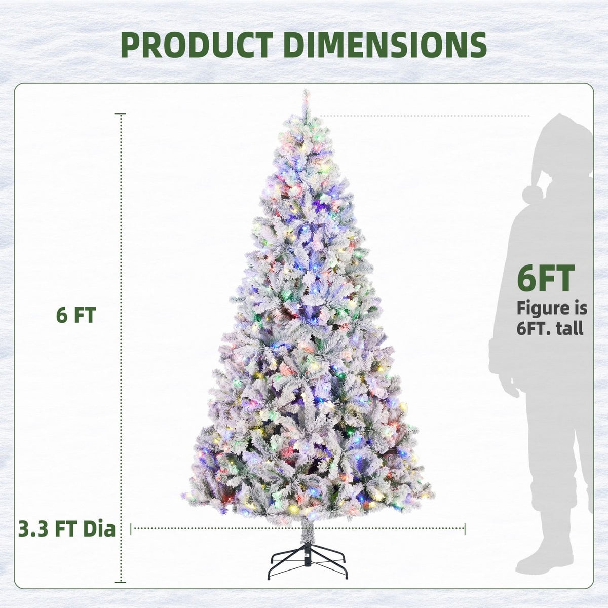 Pre-lit snow-flocked Christmas tree with multicolor lights, image 3 of 4