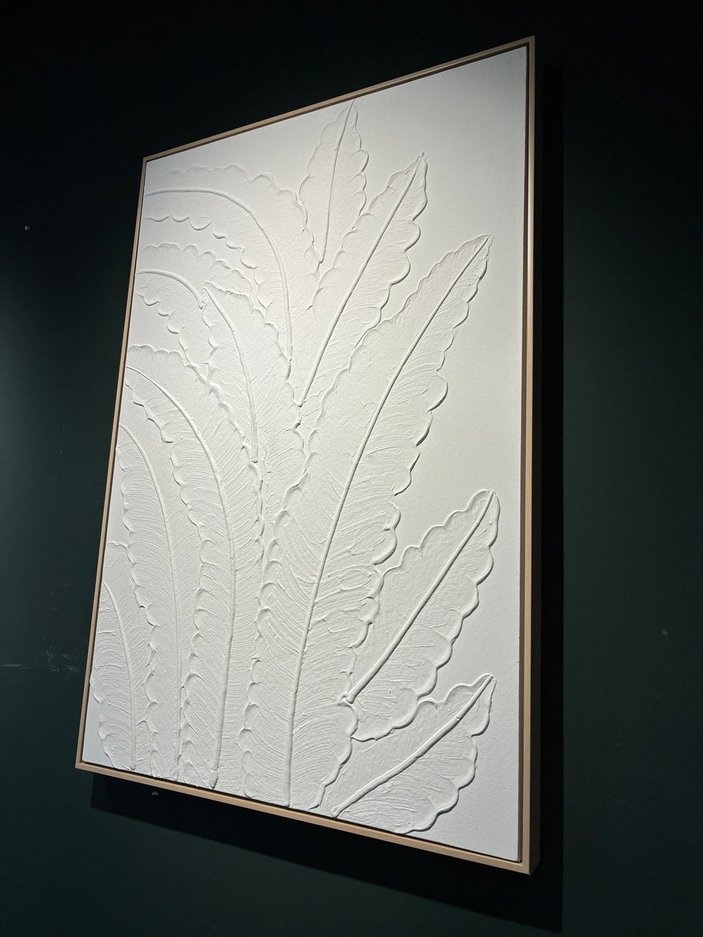 White textured leaf canvas wall art, framed, image 1 of 5