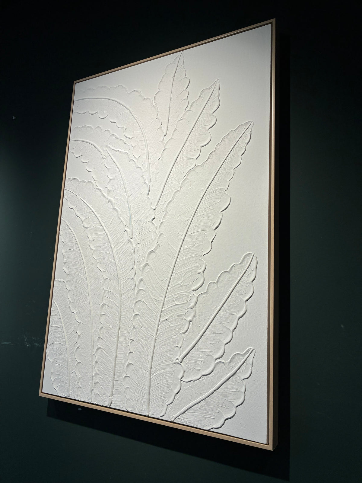 White textured leaf canvas wall art, framed, image 1 of 5