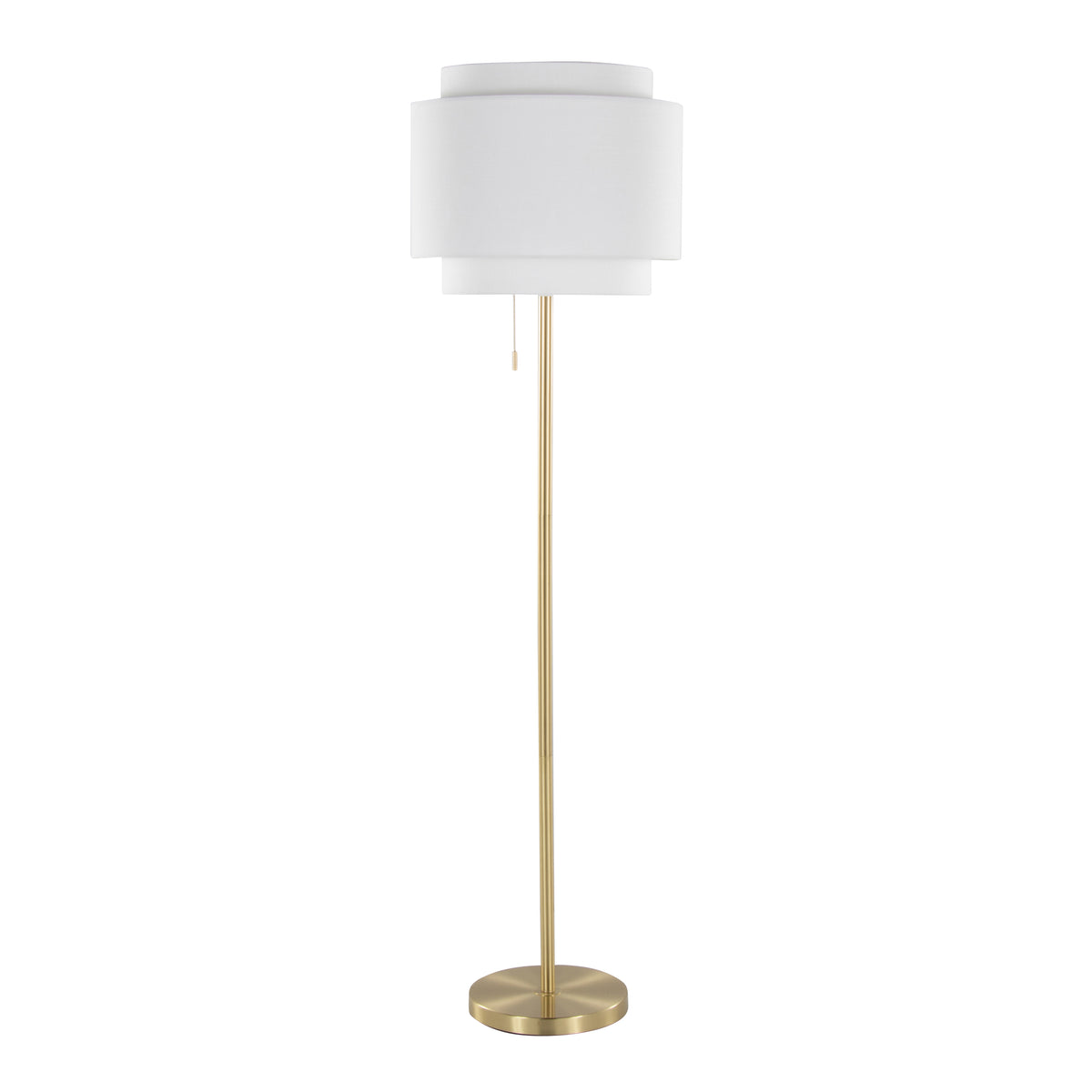 Gold floor lamp with tiered linen shade, image 3 of 6