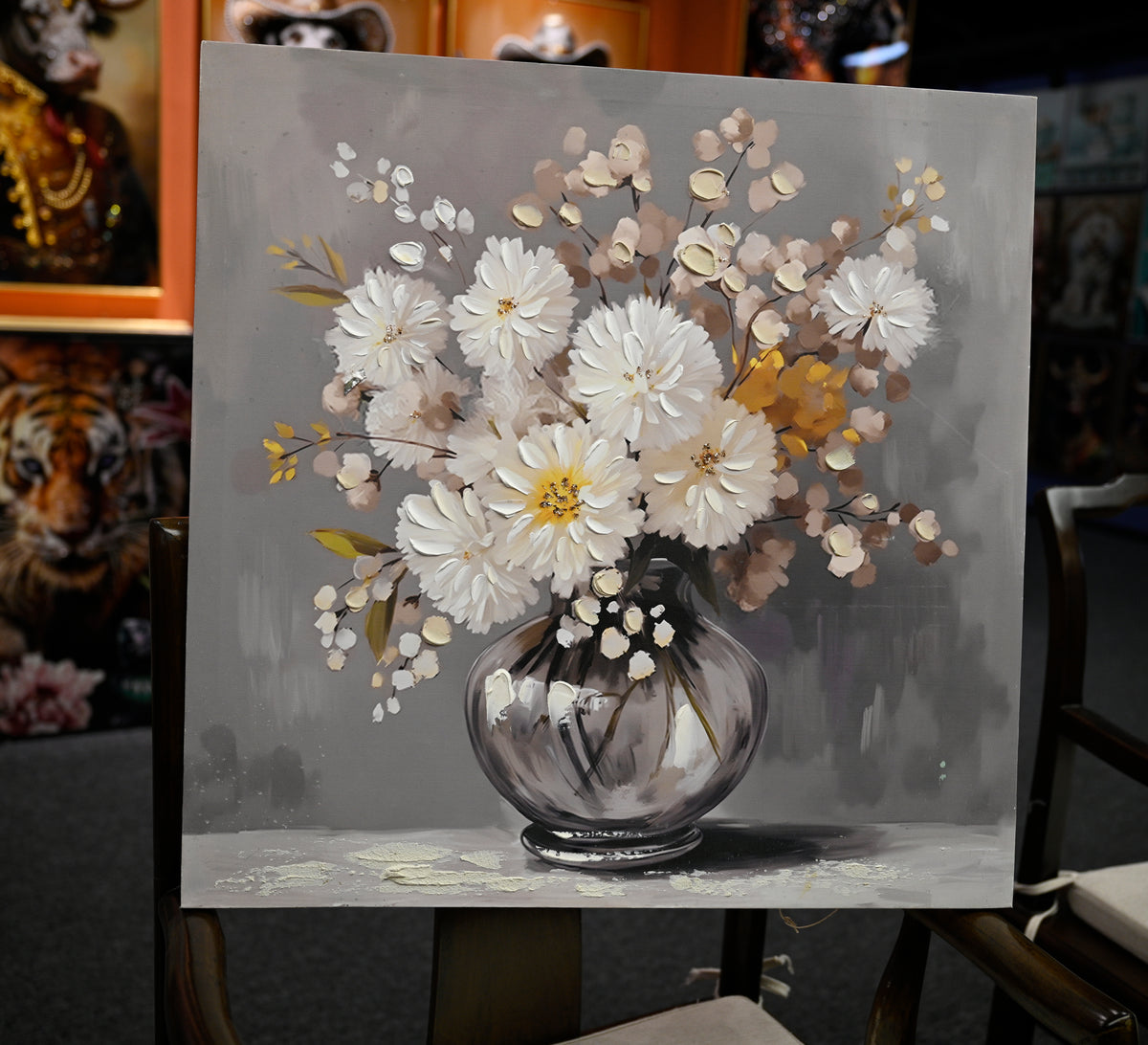 White flower bouquet still-life canvas wall art, image 3 of 5