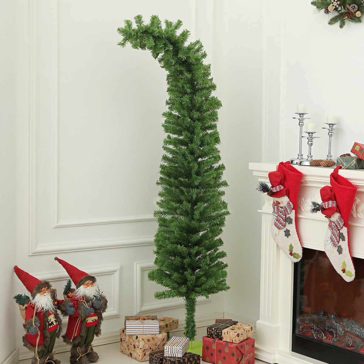 Whimsical green pencil Christmas tree with curled top, image 2 of 5