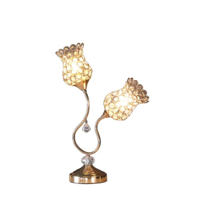 Rose gold crystal tulip two-light table lamp, image 3 of 3