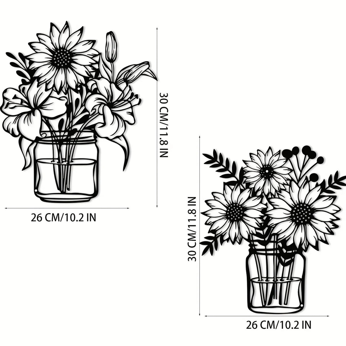 Black metal sunflower jar wall art, image 6 of 6