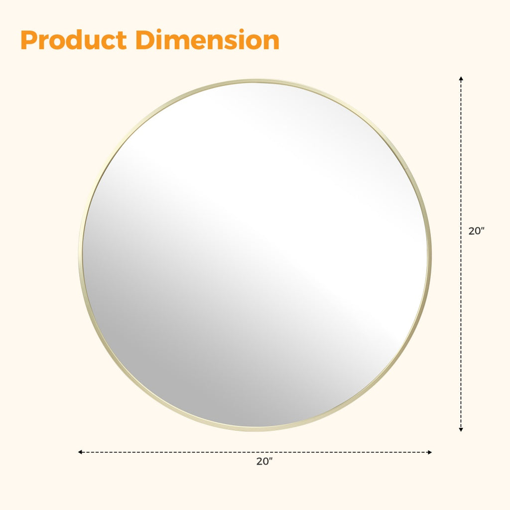 Round gold-framed wall mirror over a bathroom vanity, image 4 of 4