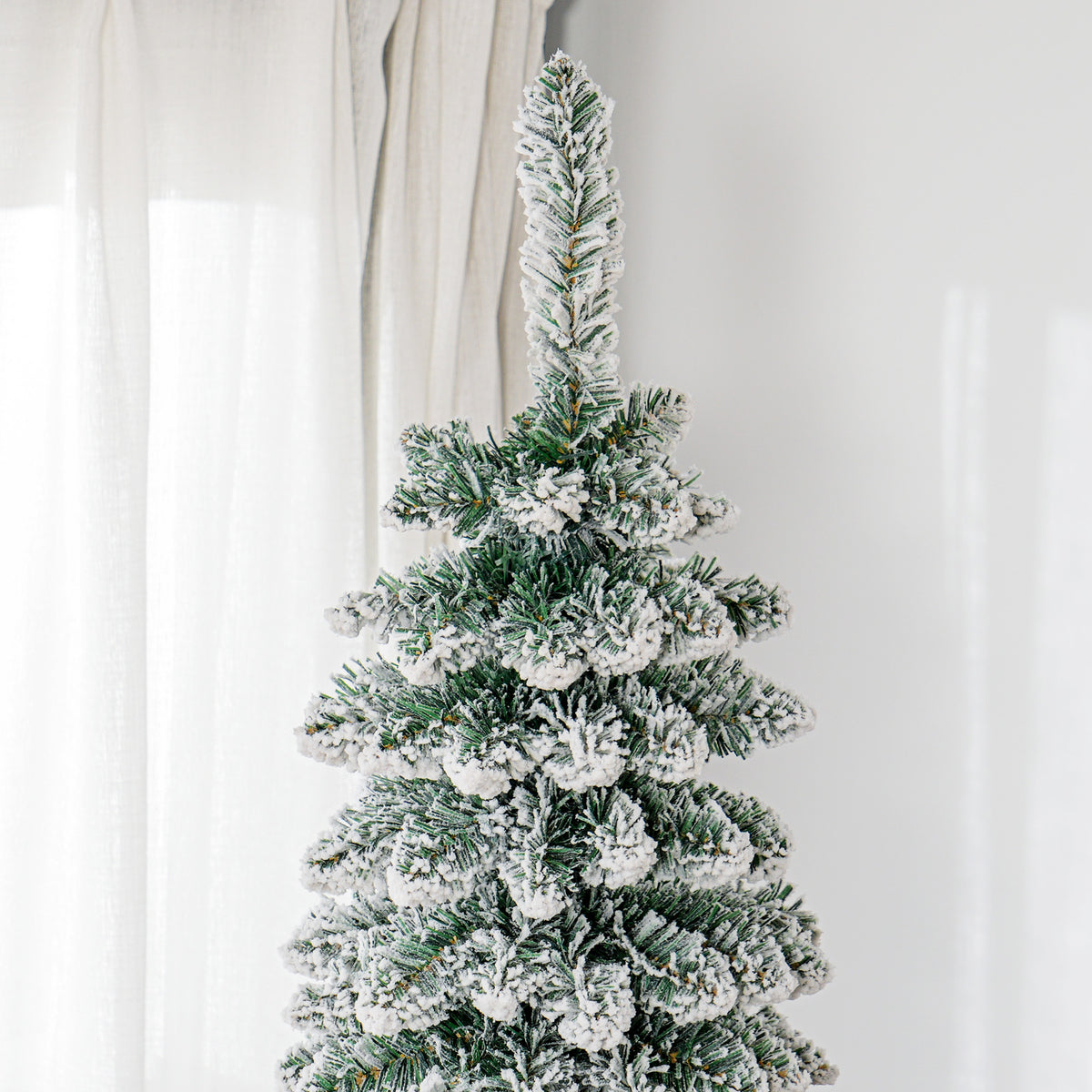 Snow-flocked slim pencil Christmas tree, 8 ft, image 3 of 4