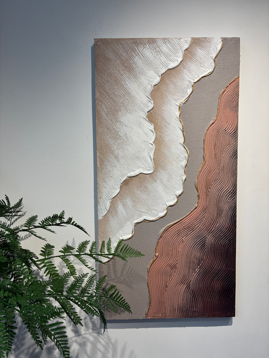 Set of 2 abstract textured canvas panels in white and brown, image 4 of 5